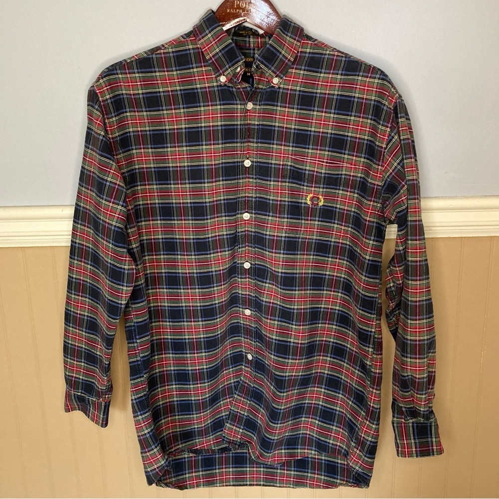 Alexander Julian Red Green Blue Plaid Button Down Shirt Men’s Medium Cabincore
